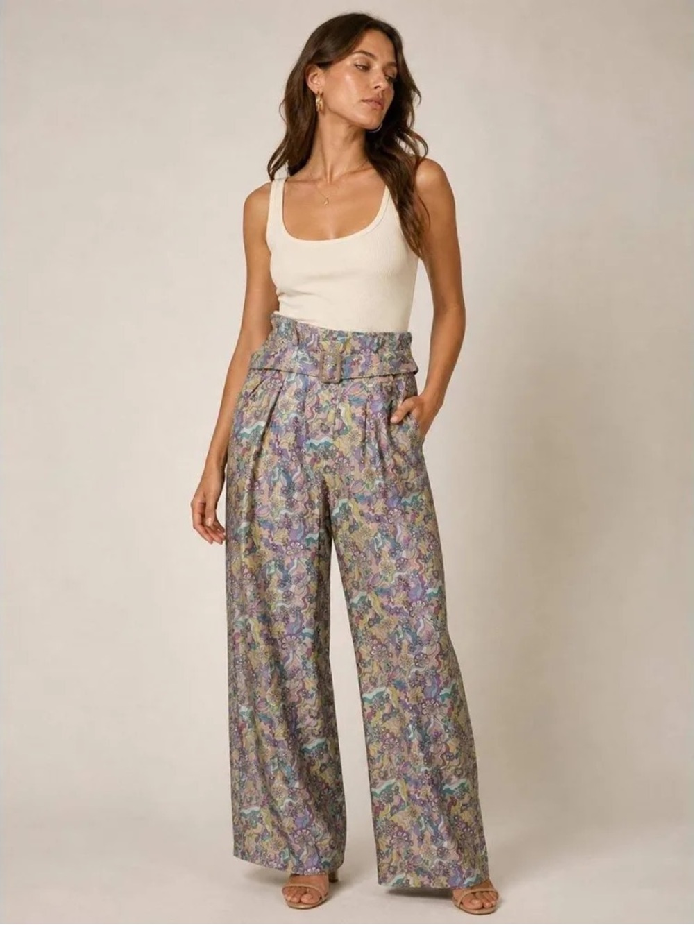 Anthropologie x La Porte Swirl Print Paperbag Wide Leg Pants XS NWT